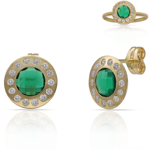 [P3230] PENDIENTES ORO 18KL PIEDRAS VERDES + CIRCONITAS - 10MM