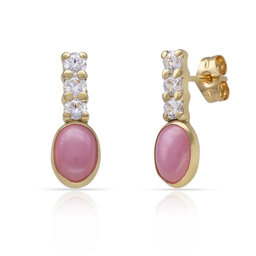 [P1622] PENDIENTES ORO 18KL PIEDRA ROSA MILKY + CIRCONITAS - 5.50x15MM