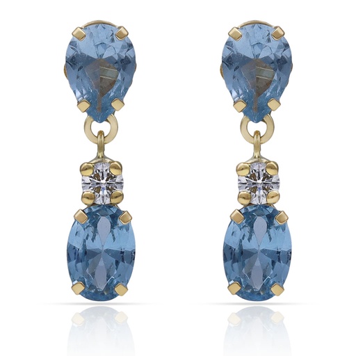 [P1618] PENDIENTES ORO 18KL PIEDRAS AGUA + CIRCONITAS - 5x20MM