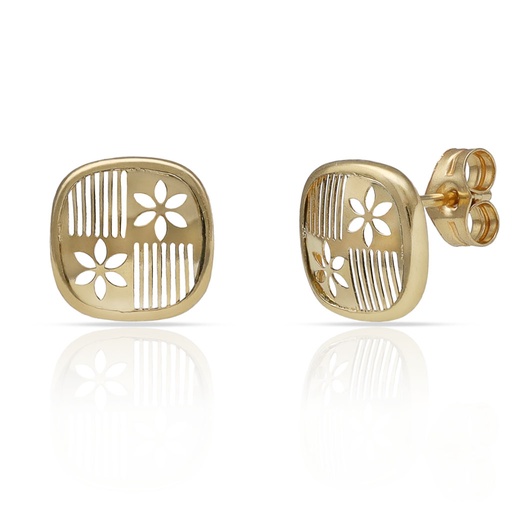 [P1614] PENDIENTES ORO 18KL FLOR + BARRAS CALADAS - 8.50x8.50MM