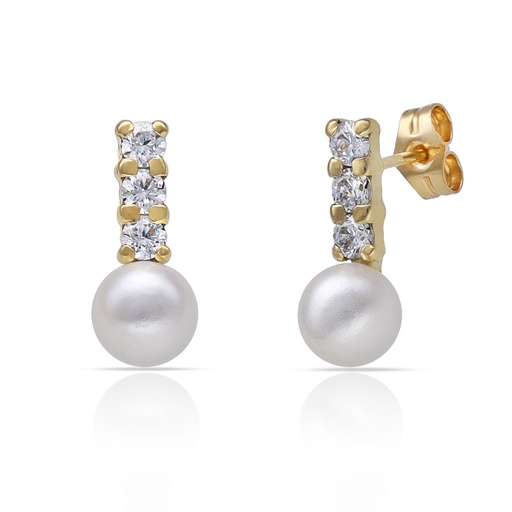 [P1604] PENDIENTES ORO 18KL BARRA CIRCONITAS + PERLAS - 6x14MM