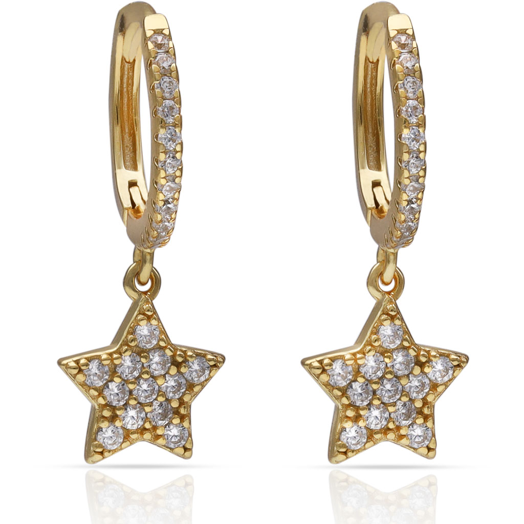 PENDIENTES PLATA CHAPADA ESTRELLAS + CIRCONITAS