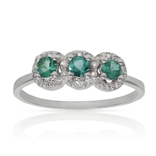 SORTIJA ORO BLANCO 18KL ESMERALDAS + DIAMANTES - STOCK