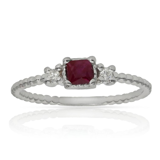 SORTIJA ORO BLANCO 18KL RUBI + DIAMANTES - STOCK