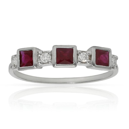 SORTIJA ORO BLANCO 18KL RUBIES + DIAMANTES - STOCK