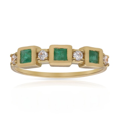 SORTIJA ORO 18KL ESMERALDAS FINAS + CIRCONITAS