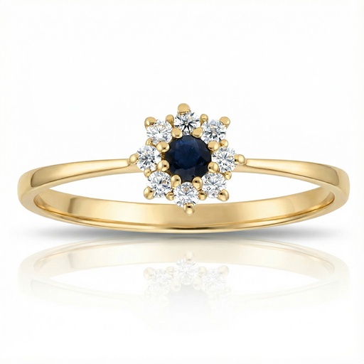 SORTIJA ORO 18KL ROSETON ZAFIRO FINO + CIRCONITAS