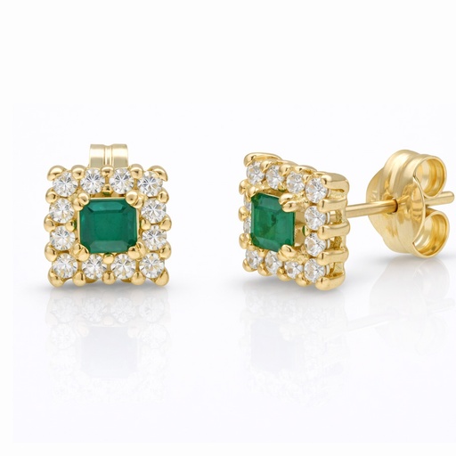 [P3262] PENDIENTES ORO 18KL ESMERALDAS FINAS + CIRCONITAS