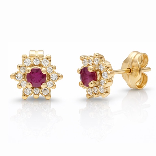 [P3257] PENDIENTES ORO 18KL RUBIES FINOS + CIRCONITAS