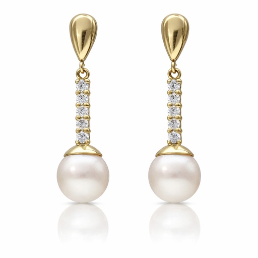 [P1644] PENDIENTES ORO 18KL PERLAS CULTIVADAS + CIRCONITAS - 8x28MM