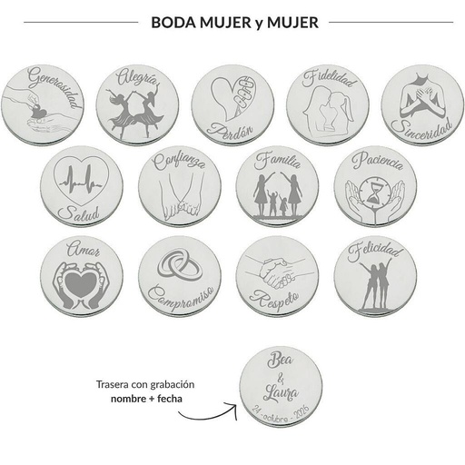 [AG6004] ARRAS PERSONALIZADAS BODA MUJER + MUJER · PLATA DE LEY