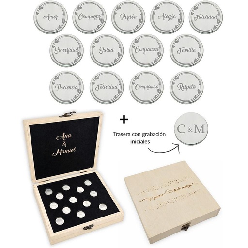 ARRAS PERSONALIZADAS · PALABRAS PLATA DE LEY + ESTUCHE MADERA