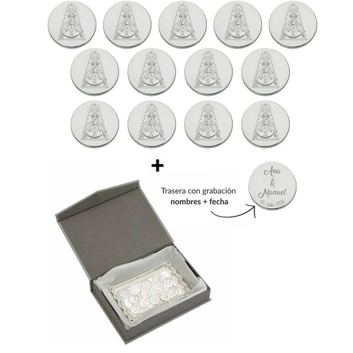 [ST6027EB] ARRAS PERSONALIZADAS V. DEL ROCIO · ACERO PLATEADO + BANDEJA + ESTUCHE