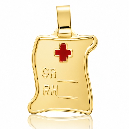 PLACA PLATA CHAPADA EN ORO GRUPO SANGUINEO PERGAMINO - 20x25MM