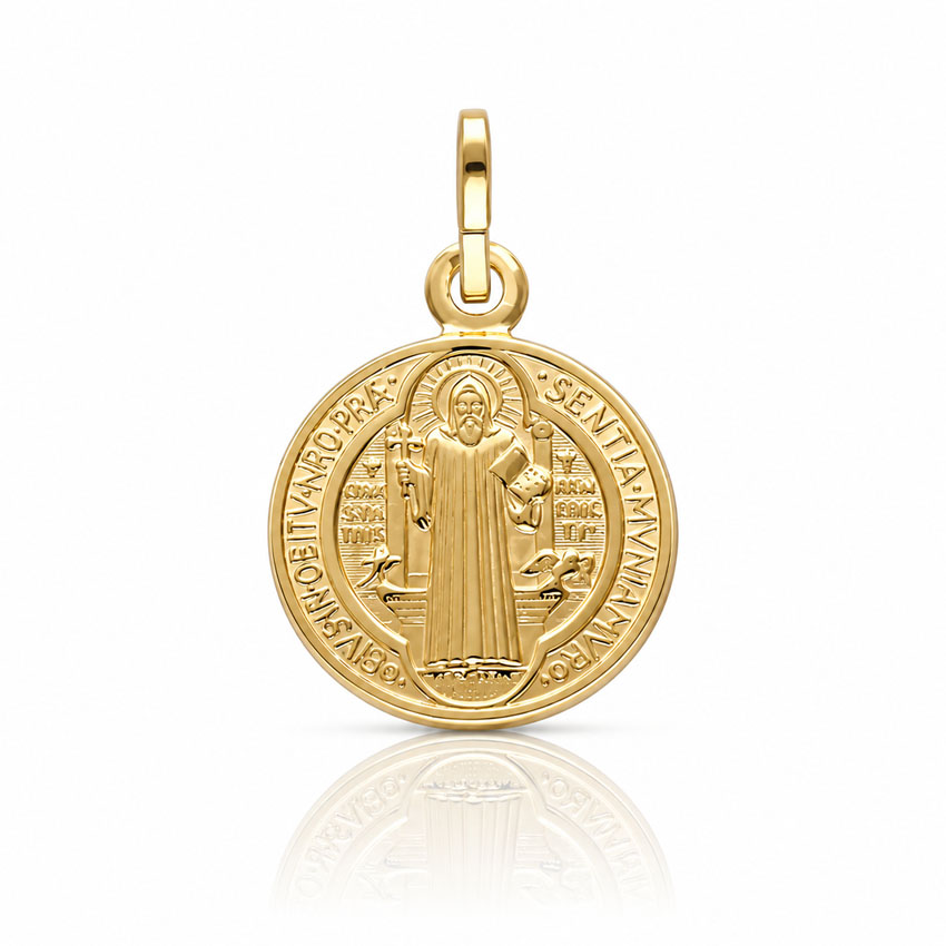 MEDALLA PLATA CHAPADA EN ORO SAN BENITO - 15MM