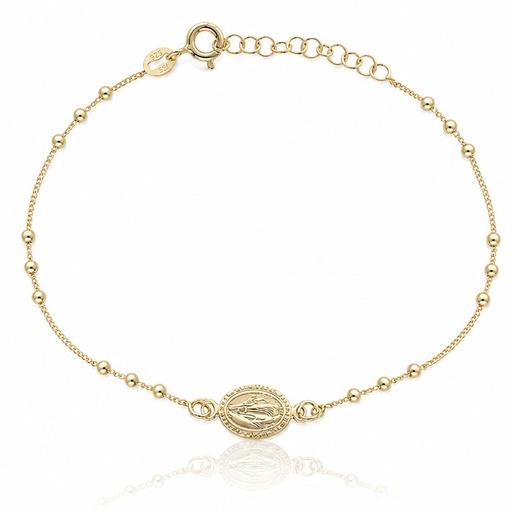 PULSERA PLATA CHAPADA EN ORO VIRGEN MILAGROSA + BOLAS