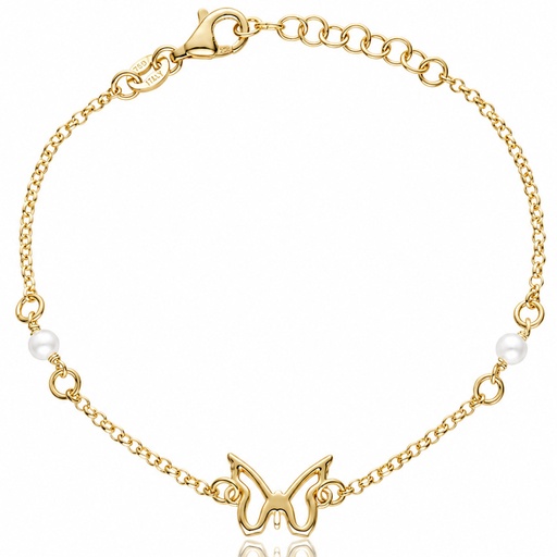 PULSERA PLATA CHAPADA EN ORO MARIPOSA + PERLAS