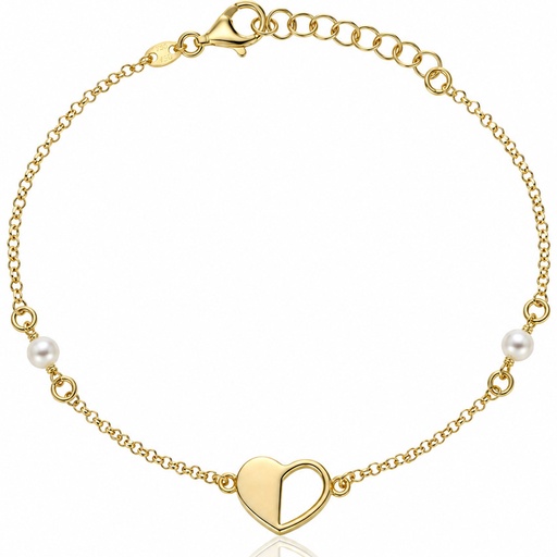 PULSERA PLATA CHAPADA EN ORO CORAZON + PERLAS