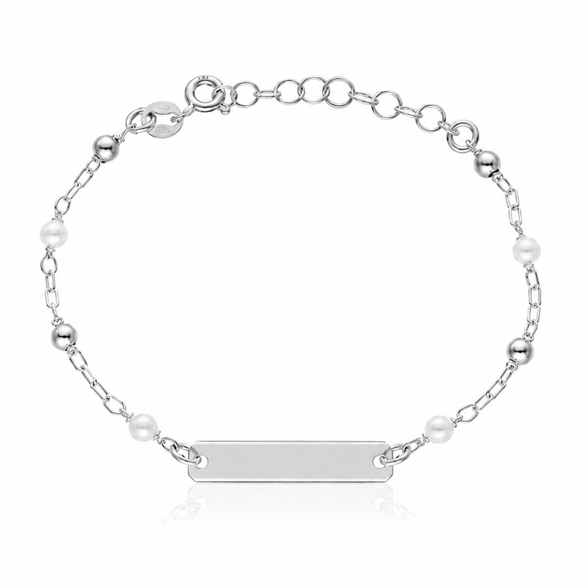 PULSERA BEBE PLATA 925MM BOLAS + PERLAS