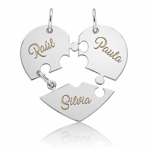 COLGANTE PLATA 925MM CORAZÓN PUZZLE AMIGOS