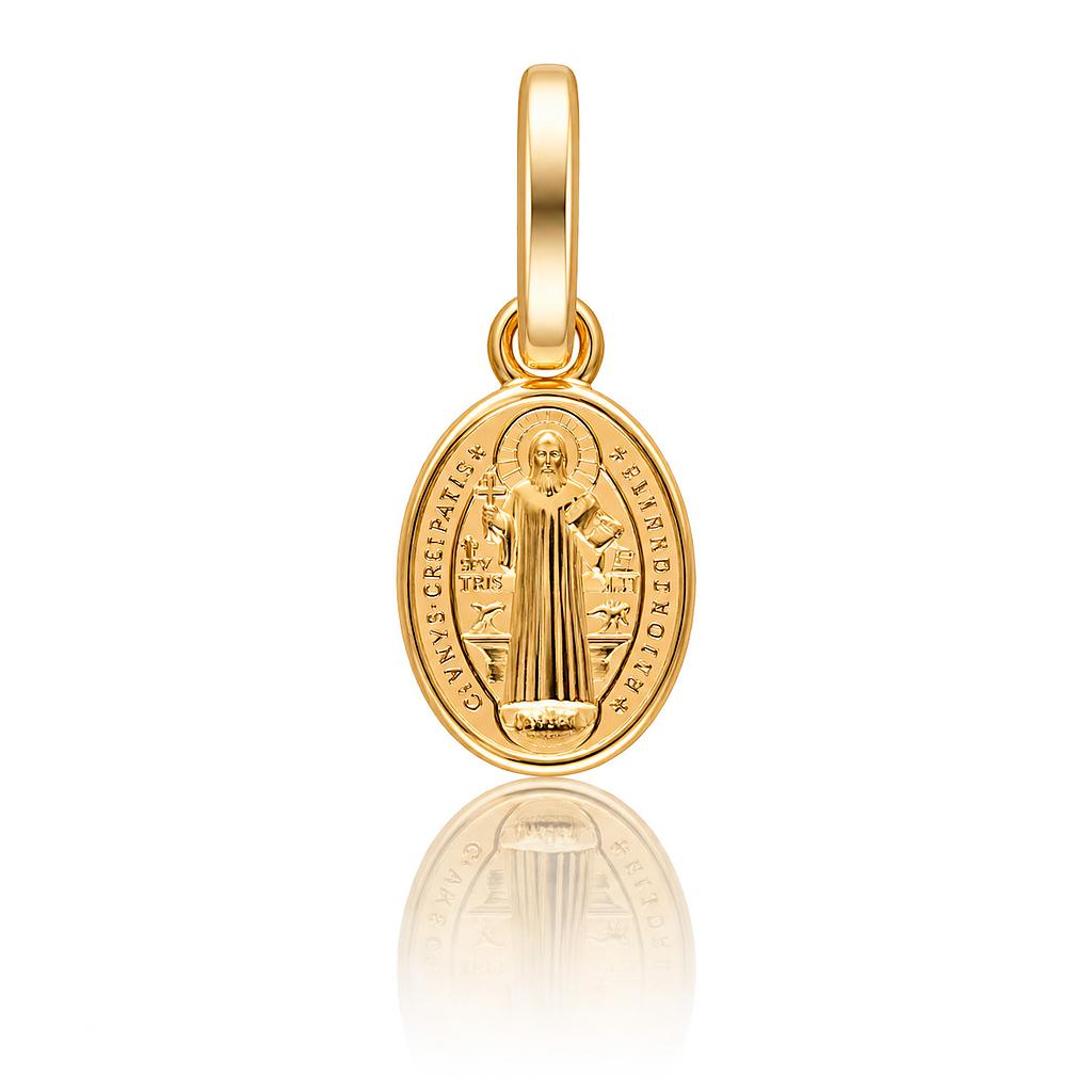 MEDALLA PLATA CHAPADA EN ORO SAN BENITO OVAL - 6x10MM