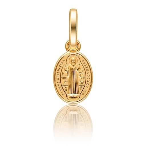 MEDALLA PLATA CHAPADA EN ORO SAN BENITO OVAL - 6x10MM