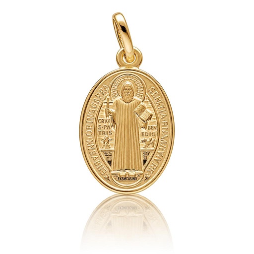 MEDALLA PLATA CHAPADA EN ORO SAN BENITO OVAL - 13x21MM